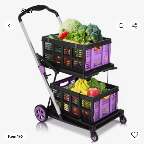 Collapsible Shopping Cart on Wheel Folding Shopping Cart with 360 Swivel Wheels Multi Use Utility Cart Adjustable